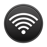 A bold white Wi-Fi signal design within a black circular frame, representing connectivity and technology themes png