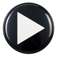 A flat, bold black button with a clean white triangle pointing right, offering a simple and elegant play icon with subtle reflections png