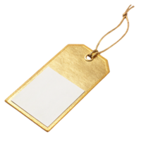 Rectangular tag featuring a golden metallic sheen, white writing space, and a looped string, perfect for luxurious presentations png