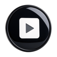 A sleek black circular button with a white play icon, polished and reflective in appearance png