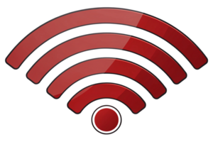 A vibrant red Wi-Fi signal icon, featuring glossy curved bars and a circular base, symbolizing strong connectivity png
