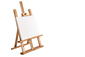 A minimalist wooden easel displaying a pristine blank canvas. Its sturdy frame highlights a simple and creative setup for artistic pursuits png