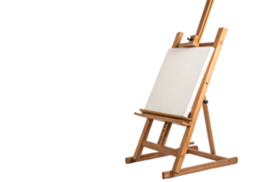 A fully extended wooden easel holding a blank canvas. The adjustable frame emphasizes versatility for various painting sizes png
