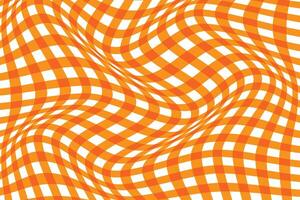 An orange and white checkered background with a wavy pattern vector