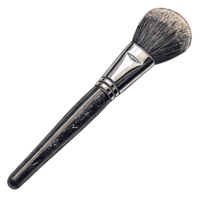A makeup brush with soft bristles and a sparkling, black-glittered handle for cosmetic application png