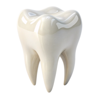 A white molar tooth rendered in 3D, with smooth reflective surfaces, emphasizing its enamel and shape png
