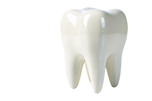 A glossy ceramic tooth model with intricate details. Its smooth texture highlights the anatomy of a molar, perfect for educational or decorative use png