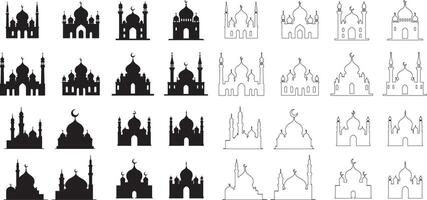 Silhouette of Mosque icon art illustration, Mosque shape, Mosque silhouette design set collection with white background vector