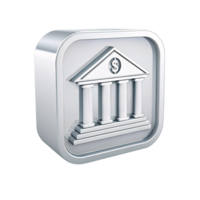 3D-rendered bank icon with bold columns and a dollar sign, encased in a square frame, representing financial institutions and wealth png