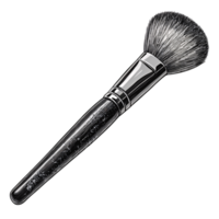 A sleek metallic makeup brush with dense bristles and a reflective handle designed for precise and professional makeup application png
