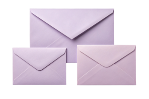 A set of three pastel envelopes, neatly stacked. The varying sizes add dimension and practical design versatility for different uses png