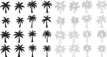 Silhouette black set of Palm Tree Icon art illustration with white background vector