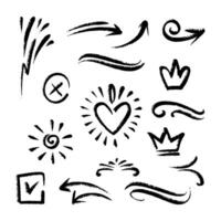 Set of creative collection of doodle elements with chalk style lines isolated on white background vector
