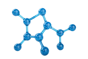 A complex molecular structure in blue, with an extended network of atoms forming additional rings and branches png