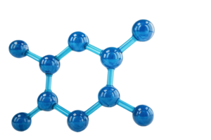 A simple hexagonal molecular structure, with blue spheres representing atoms, illustrating the classical arrangement of a benzene ring png