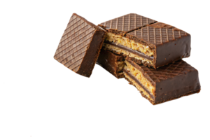 Stacked chocolate wafers with smooth chocolate coating and visible cream layers inside, offering a blend of crisp and creamy textures png
