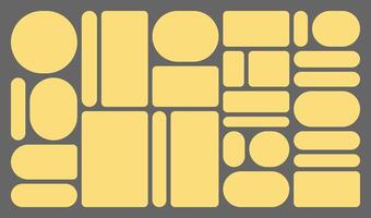 Dimensions 16 x9 trendy bento grid layout style brick Ui UX templates. Web comic grids, rounded corners. Different panel layouts with y2k and brutal shapes tiles of different sizes illustration vector