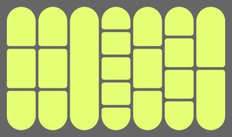 Dimensions 16x 9 trendy bento grid layout style brick Ui UX templates. Web comic grids, rounded corners. Different panel layouts with y2k and brutal shapes tiles of different sizes illustration vector