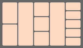 Dimensions 16x9 trendy bento grid layout style bricks Ui UX templates. Web comic grids, rounded corners. Different panel layouts with y2k and brutal shapes tiles of different sizes illustration vector