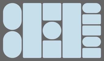 Dimensions 16x9 bento grid layout style brick Ui UX templates. Web comic grids, rounded corners. Different panel layouts with y2k and brutal shapes tiles of different sizes illustration vector