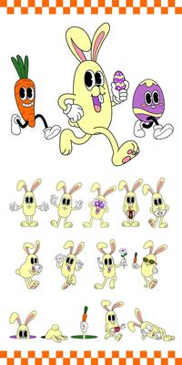 Whimsical rabbit bunny Easter funny cartoon retro style hand-drawn animation illustration