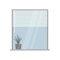 illustration of a window with a flower on the sill and white blinds in a flat style. vector