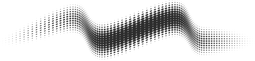 Dotted shape. Abstract gradient wavy element. Halftone geometric line with gradation texture. Curved dynamic stripe png