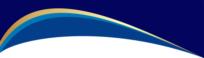 Border shape for banner design. Blue header with golden line. Abstract bottom for web page. Curved divider template. Wavy horizontal separator png