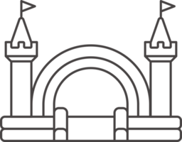 Bouncy castle icon. Inflatable house trampoline with slide for jumping. Playground outline pictogram for kids zone amusement park and summer party. Inflated elastic equipment. png