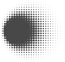 Dotted halftone abstract shape. Blurred shadow. Graphic circular element organic blob with gradation effect. png