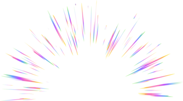 Burst with rainbow prism effect. Halo flare sparkles of crystal light. Radial holographic color explosion. Comic speed lines glare beams with sparks and neon reflection. png