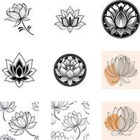 2. Black silhouette icon Set lotus flower line art simple design symmetrical vector