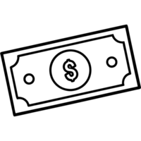 A simple line drawing depicts a paper currency note with a dollar symbol in the center cutouts png