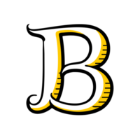 letter b is depicted in a playful design, featuring bold black outlines and a two-tone yellow and white color scheme cutouts png