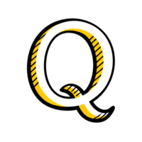 letter q is depicted in a playful design, featuring bold black outlines and a two-tone yellow and white color scheme cutouts png