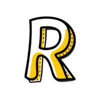 letter R is depicted in a playful design, featuring bold black outlines and a two-tone yellow and white color scheme cutouts png