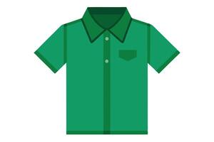 Flat illustration of a green short-sleeve button-down shirt. vector
