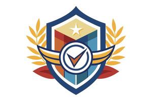 A Colorful Shield Logo with Wings and Laurel Wreath vector