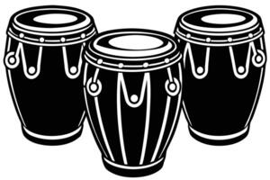 A pair of classic congas in a simple black and white illustration. vector