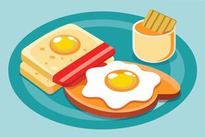 A Delicious breakfast plate with eggs, bacon, and toast vector