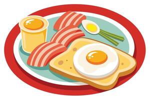 Delicious breakfast plate with eggs, bacon, and toast vector