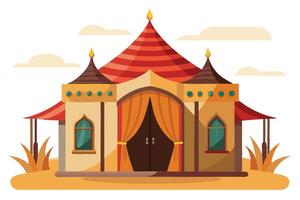 A Illustration of an Arabian Tent in a Desert Setting vector