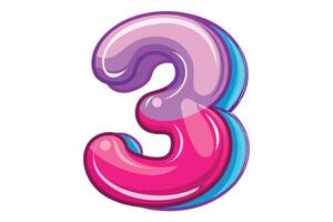 Fun, Cartoon Number Three Design in Pink and Purple vector