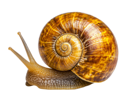 Close-up of a colorful snail with intricate shell patterns. png