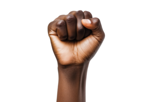 A raised fist symbolizing strength and unity in social movements. png