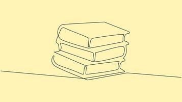 continuous One line drawing of stacked books on a pale background vector