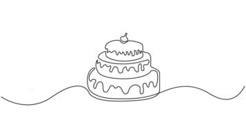 continuous Single line art of a delicious three-tiered cake vector