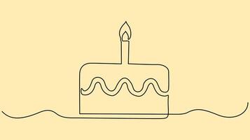 Continuous Single line drawing of a birthday cake with a candle. vector
