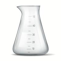 Illustration of a clear laboratory beaker featuring measurement marks. The beaker's elegant design and transparency make it ideal for scientific settings and experiments. vector