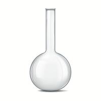 Detailed illustration of a round bottom flask often used in scientific laboratories for holding and mixing chemical solutions featuring a reflective glass surface. vector